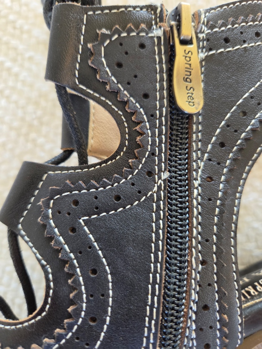 L'Artiste open toe booties black leather Alejandra, Spring Step laces heel boho - Picture 8 of 12